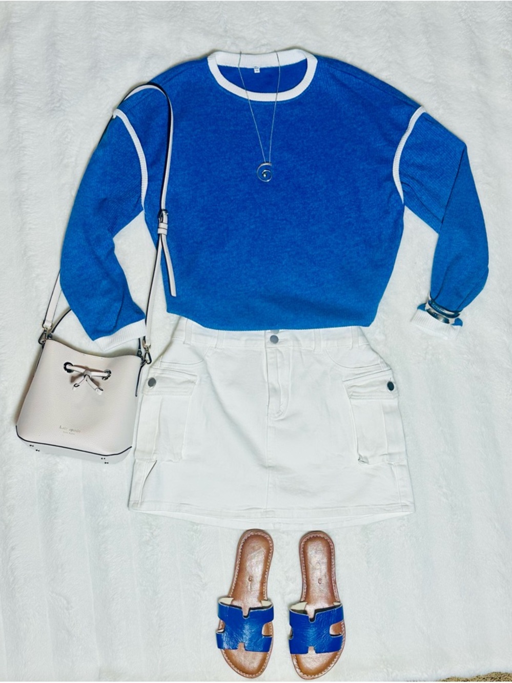 Blue & White Crewneck Top/Lightweight Sweater